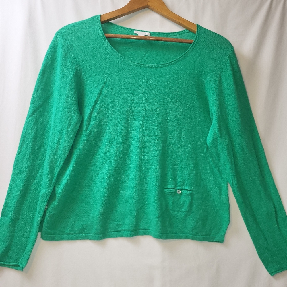 J Jill Linen Cotton‎ Blend Long Sleeve Shirt Women's Size Medium Kelly Green